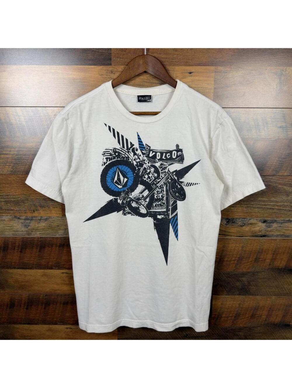 Volcom Motocross Graphic T-Shirt Medium White Moto Skate Y2K Style Tee